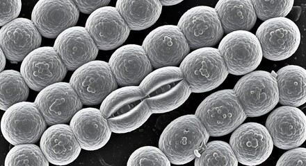 Detailed electron microscope image capturing a single coccus bacterium undergoing binary fission within a streptococcal chain