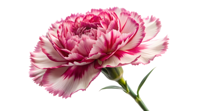 Single pink and white carnation flower isolated on transparent background