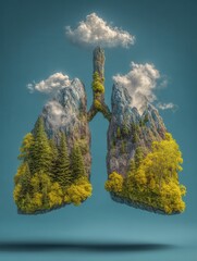 Mountain Shaped Like Human Lungs With Vibrant Forests and Clouds