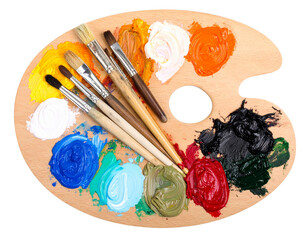 watercolor paints and brushes