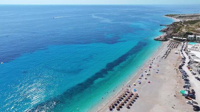 Albania Dh&euml;rmi touristic villages Ionian sea beach, emerald sea water