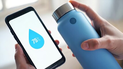 Hydration tracking app, smart water bottle, health monitoring, digital wellness, connected bottle, mobile technology, hydration level, modern fitness tool, daily water intake