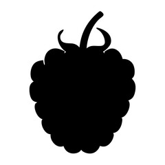 Black blackberry silhouette with stem and leaves against a white background
