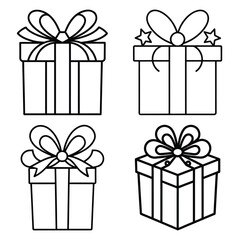 christmas gift vector line art icon set