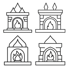 Fototapeta premium fireplace vector line art icon set