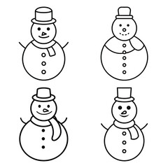 snowman vector line art icon set