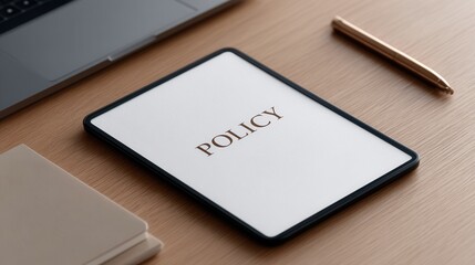 Document Outlining Policy on a Workspace Desk With Laptop and Pen