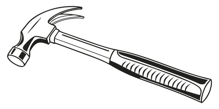 claw hammer construction tool with textured grip handle - carpentry equipment illustration design.