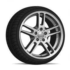 Fototapeta premium Silver Alloy Wheel with Black Tire on White Background