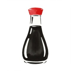 Watercolor Illustration of Soy Sauce Bottle