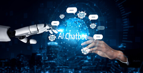 AI Virtual Assistant Artificial Intelligence Chatbot Controlled by Prompt Engineering for Explainable Generative AI information and LLM Deep Learning Technology for Smart Business Work Support. Vouch