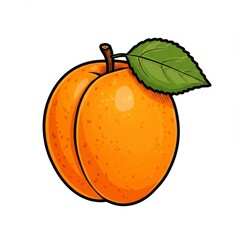 Ripe Orange Apricot with Green Leaf Illustration