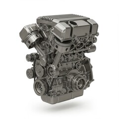 Detailed Grey Automotive Engine 3D Render