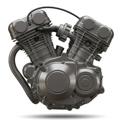 Detailed Grey V-Twin Motorcycle Engine