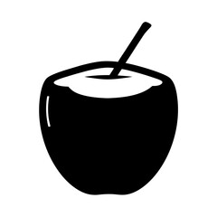 Silhouette Illustration of a Fresh Young Coconut Drink with Straw Inserted