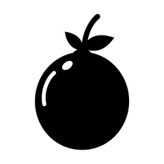 Black silhouette of a fruit with leaves and stem on top