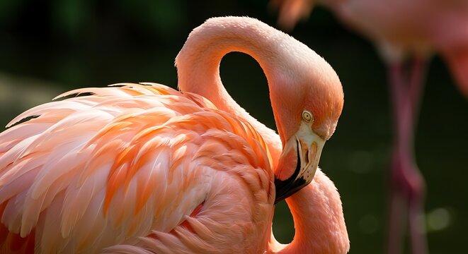 Pink Flamingo Preening Feathers in Sunlight. - Powered by Adobe