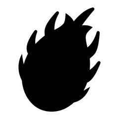 Black silhouette of a dragon fruit tropical fruit against white backdrop