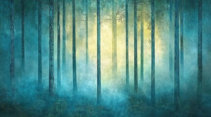 Obraz premium Mystical forest with sunlight filtering through autumn foliage in abstract art