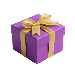 Fototapeta premium Purple gift box with gold ribbon isolated on transparent background