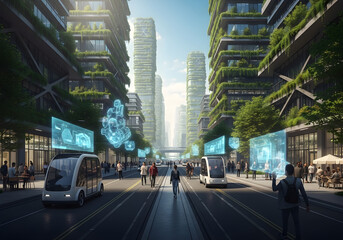 Futuristic Urban Cityscape with Autonomous Vehicles