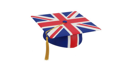 Graduation cap with british flag isolated on transparent background
