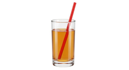 Isolated glass of apple juice with a red straw, refreshing beverage for summer, health drink