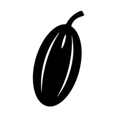 Monochrome illustration of a single olive with stem and internal details