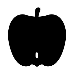 Black Apple Silhouette with Stem and Minimalist Seed Detail on White Background