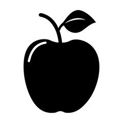 Monochrome icon depicting an apple with a stem and leaf design