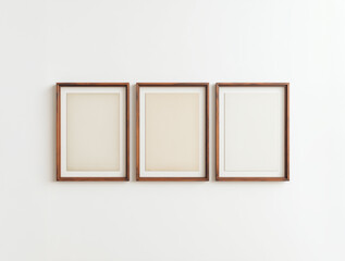 Minimalist Three Wooden Frames on White Wall