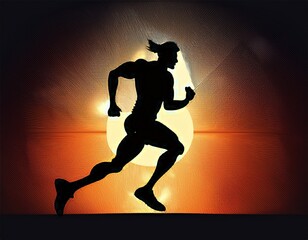 silhouette of a running athlete black studio background powerful and energetic