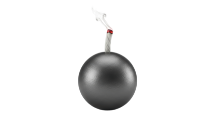 Isolated ball bomb with lit fuse, round, spherical, classic, danger, destruction, time bomb
