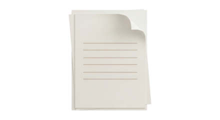 Isolated Stack of Paper with Horizontal Lines and Folded Corner on Top Sheet of Notes