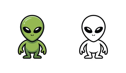 Obraz premium Cute Cartoon Alien Illustration with Green and White Variants Standing on a White Background