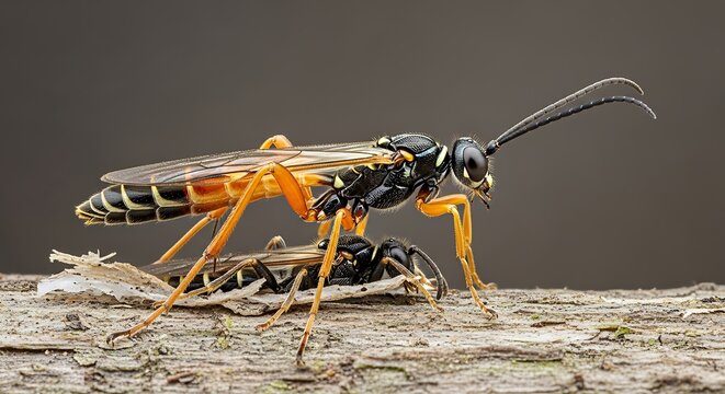 Parasitic Wasp Carrying Prey.