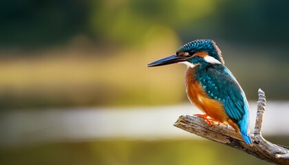 kingfisher perched on branch with blurred background