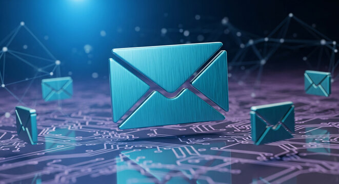Navigating Digital Communications Envelopes Symbolizing Email Connectivity in a Technological Web