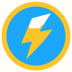 Modern flat icon featuring a yellow thunderbolt within a blue circle. This vector graphic is ideal for themes of power, electricity, or notifications