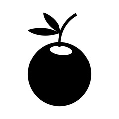 Stylized Single Black Berry Fruit with Green Leaves and Stem Illustration