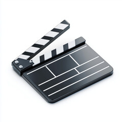 Fototapeta premium A 3D rendered movie clapperboard isolated on a white background, shown as a transparent png style image with cinematic detail.
