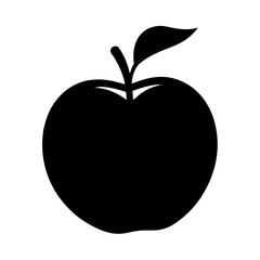 Simple black and white illustration of a single apple with leaf