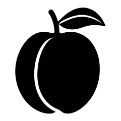 Stylized graphic illustration of a dark peach with a leaf and stem