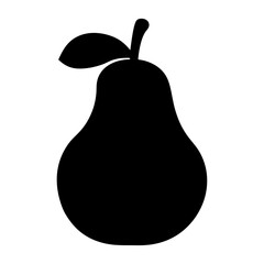 Stylized silhouette of a pear with stem and leaf on white