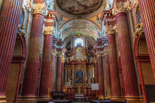 Interior of Basilica of Our Lady of Perpetual Help in Poznan Fara in Poland