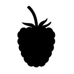 Silhouette of a delicious ripe raspberry with stem, a symbol of summer