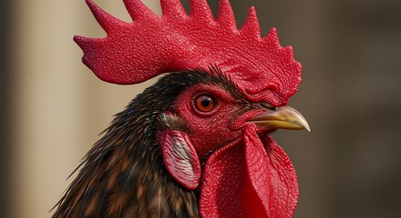 Rooster Portrait - Vibrant Red Comb and Detailed Feathers.