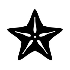 Black and White Star Fruit Silhouette Illustration with Symmetric Design