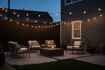 Minimalist Outdoor Patio with Cozy Seating and Modern Fireplace &ndash; AI Generated