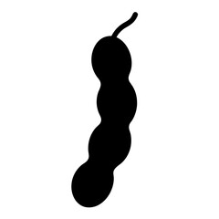 Silhouette of tamarind pod with curving stem, vector illustration on white
